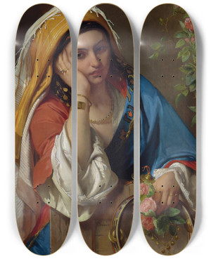 Triptych art skateboard deck of Jean Franois Portaels Reverie by Jean Francois Portaels (1818-1895)