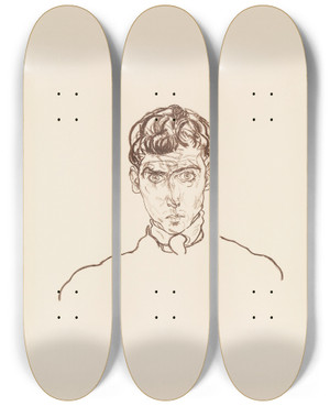 Triptych art skateboard deck of Egon Schiele Portrait Of Paris Von Gtersloh by Egon Schiele (1890-1918)
