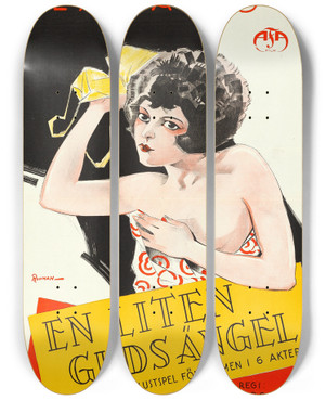 Triptych art skateboard deck of Eric Rohman Two Can Play by Eric Rohman (1891-1949)