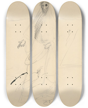 Triptych art skateboard deck of Cyprin Majernk Woman by Cyprian Majernik (1909-1945)