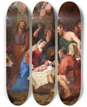 Triptych art skateboard deck of Gaspar De Crayer The Adoration Of The Shepherds_2 by Gaspar de Crayer (1584-1669)