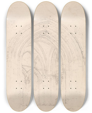 Triptych art skateboard deck of Thomas Girtin St Albans Cathedral Hertfordshire_2 by Thomas Girtin (1775-1802)