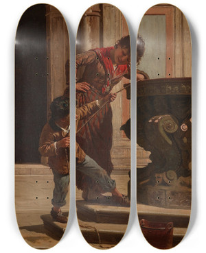 Triptych art skateboard deck of Antonio Ermolao Paoletti Helping Hand by Antonio Ermolao Paoletti (1834-1912)