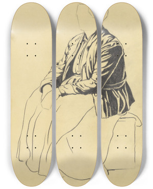 Triptych art skateboard deck of Karl Wiener Einzelfigur Skizze Sitzende Frau by Karl Wiener (1901-1949)