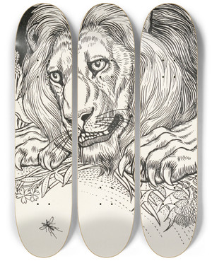 Triptych art skateboard deck of Percy J Billinghurst The Lion And The Gnat by Percy J Billinghurst (1871-1933)