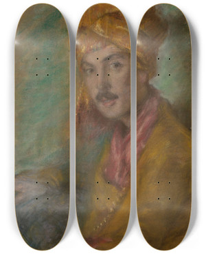Triptych art skateboard deck of Alice Pike Barney Gold Turban by Alice Pike Barney (1857-1931)