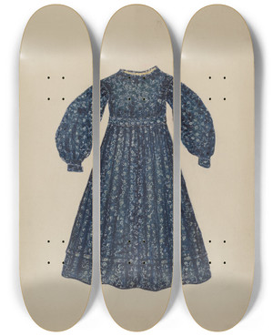 Triptych art skateboard deck of Marie Lutrell Childs Dress by Marie Lutrell