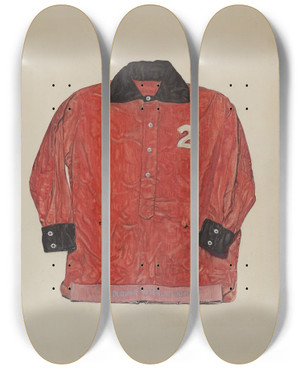 Triptych art skateboard deck of Robert Gilson Firemans Shirt by Robert Gilson