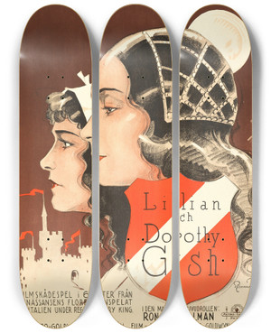 Triptych art skateboard deck of Eric Rohman Romola by Eric Rohman (1891-1949)