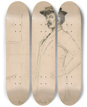 Triptych art skateboard deck of Walter Greaves Portrait Of James Whistler by Walter Greaves (1841-1930)