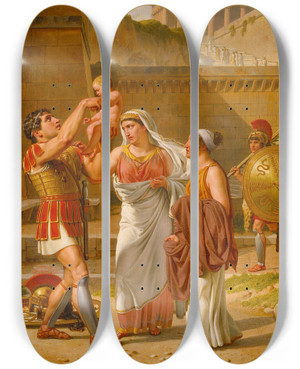 Triptych art skateboard deck of Christoffer Wilhelm Eckersberg Hectors Farewell To Andromache by Christoffer Wilhelm Eckersberg (1783-1853)