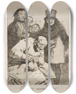 Triptych art skateboard deck of Francisco De Goya Porque Esconderlos Why Hide Them by Francisco de Goya (1746-1828)