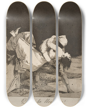 Triptych art skateboard deck of Francisco De Goya Que Se La Llevaron They Carried Her Off by Francisco de Goya (1746-1828)