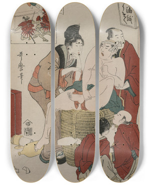 Triptych art skateboard deck of Kitagawa Utamaro Chushingura Act X Of The Storehouse Of Loyalty by Kitagawa Utamaro (1753-1806)