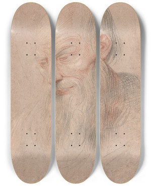 Triptych art skateboard deck of Giuseppe Cesari Etude De Tte Dhomme Barbu by Giuseppe Cesari (1568-1640)