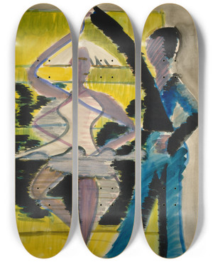Triptych art skateboard deck of Ernst Ludwig Kirchner Pirouetting Dancer by Ernst Ludwig Kirchner (1880-1938)