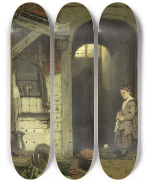 Triptych art skateboard deck of Jacob Maris Small Courtyard by Jacob Maris (1837-1899)