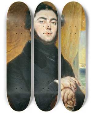 Triptych art skateboard deck of Franoisgabrielguillaume Lpaulle Portrait Deugne Sue 18041857 Romancier by Francois Gabriel Guillaume Lepaulle (1804-1886)