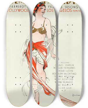 Triptych art skateboard deck of Eric Rohman Screen Snapshots by Eric Rohman (1891-1949)