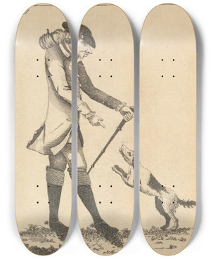 Triptych art skateboard deck of Mary Darly A Macaroni by Mary Darly (1756-1779)