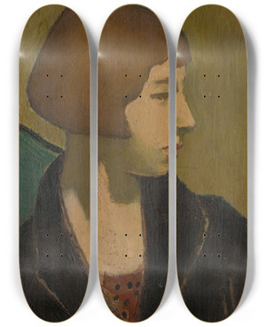 Triptych art skateboard deck of Raymond Mcintyre Woman In Black Jacket by Raymond Mcintyre (1879-1933)