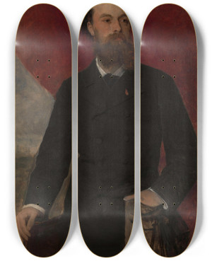 Triptych art skateboard deck of Lievin De Winne  Portrait Of The Sculptor Paul De Vigne by Lievin de Winne