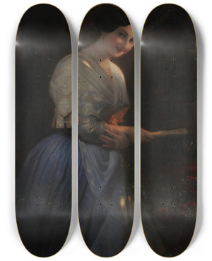 Triptych art skateboard deck of August Riedel Unknown Woman La Bella Romana by August Riedel (1799-1883)