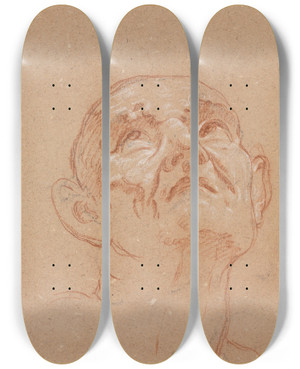Triptych art skateboard deck of Francesco Lorenzi Verona Sketchbook Male Head Page 31 by Francesco Lorenzi (1723-1787)