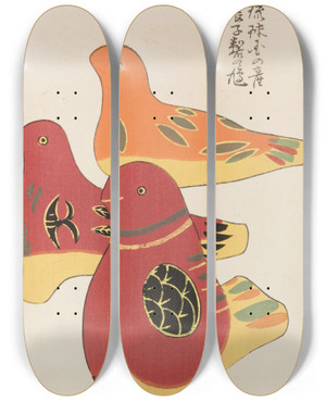 Triptych art skateboard deck of Shimizu Seif Unai No Tomo Pl 188 by Shimizu Seifu (1851-1913)