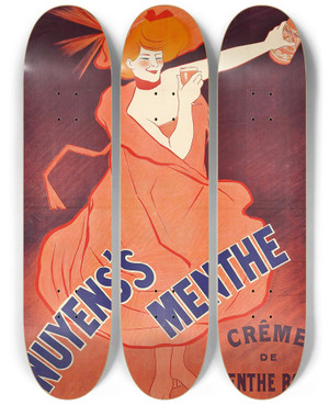 Triptych art skateboard deck of Leonetto Cappiello Nuyenss Menthe by Leonetto Cappiello (1875-1942)