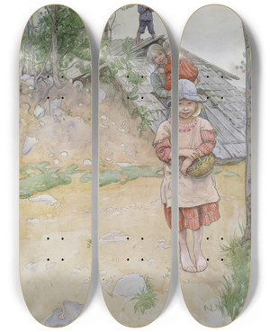Triptych art skateboard deck of Carl Larsson By The Cellar by Carl Larsson (1853-1919)