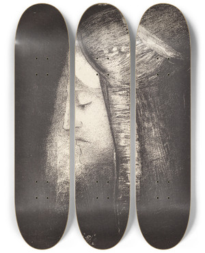 Triptych art skateboard deck of Odilon Redon Profil De Lumiere Profile Of Light by Odilon Redon (1840-1916)