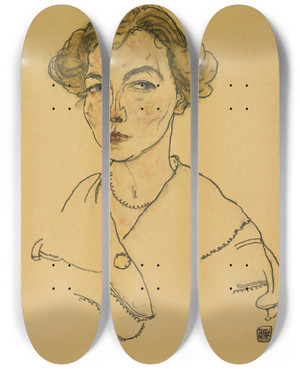 Triptych art skateboard deck of Egon Schiele Portrait Of A Woman Lilly Steiner by Egon Schiele (1890-1918)