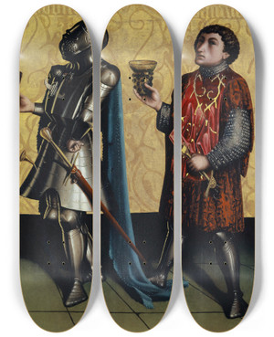 Triptych art skateboard deck of Konrad Witz Sibbecai And Benaiah by Konrad Witz (1410-1446)