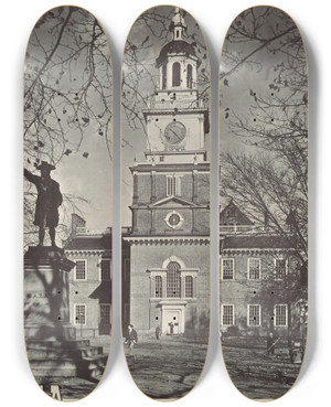 Triptych art skateboard deck of Us Information Agency Independence Hall by U S Information Agency (1953-1999)