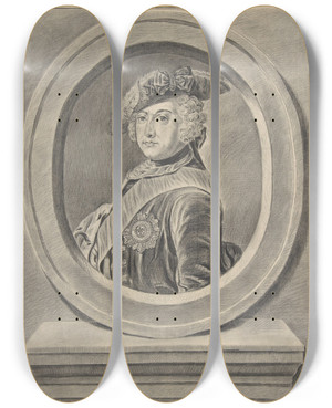 Triptych art skateboard deck of Johann Georg Wille Portrait Of Frederick Ii Of Prussia After Antoine Pesne by Johann Georg Wille (1715-1808)