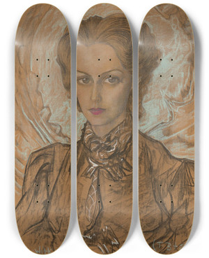 Triptych art skateboard deck of Stanisaw Ignacy Witkiewicz Pani Boreniakowa Portrait Hermina Boreniok by Stanislaw Ignacy Witkiewicz (1885-1939)