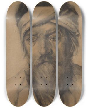 Triptych art skateboard deck of Mina Arndt Head Of An Old Man by Mina Arndt (1885-1926)