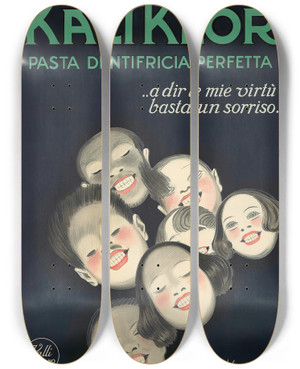 Triptych art skateboard deck of Leonetto Cappiello Kali Klor by Leonetto Cappiello (1875-1942)