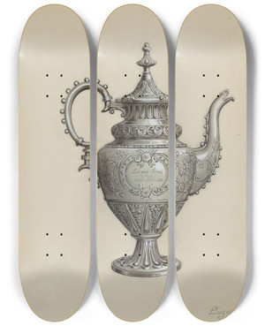 Triptych art skateboard deck of Eugene Croe Silver Teapot by Eugene Croe (20-)