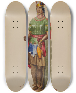 Triptych art skateboard deck of Charles Moss Cigar Store Indian by Charles Moss
