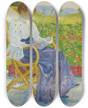 Triptych art skateboard deck of Sigismund Righini Im Schatten by Sigismund Righini (1870-1937)