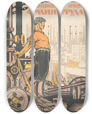 Triptych art skateboard deck of N Kochergin Army Of Millions Army Of Labor by N Kochergin (1897-1974)