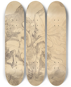 Triptych art skateboard deck of Thomas Rowlandson The Fall Of Phaeton by Thomas Rowlandson (1756-1827)