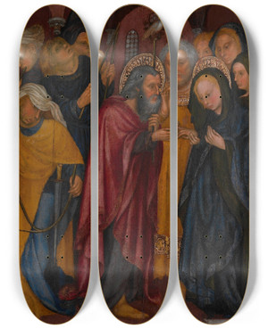 Triptych art skateboard deck of Michelino Da Besozzo The Marriage Of The Virgin by Michelino Da Besozzo (1370-1455)