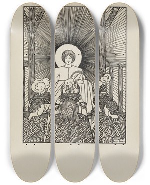 Triptych art skateboard deck of William Thomas Horton A Book Of Images Pl18 by William Thomas Horton (1864-1919)
