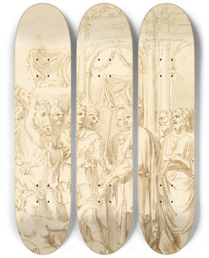 Triptych art skateboard deck of Andrea Mantegna Roman Senators And Soldiers by Andrea Mantegna (1431-1506)