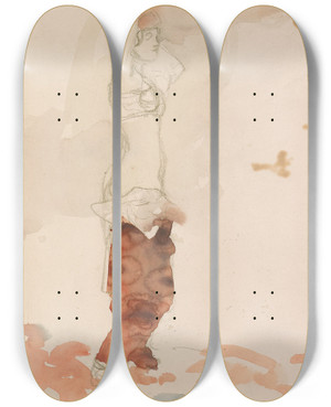 Triptych art skateboard deck of Edvard Munch Kvinnelig Modellstudie by Edvard Munch (1863-1944)