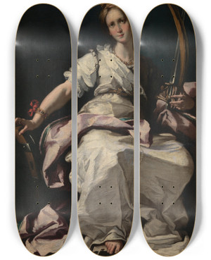 Triptych art skateboard deck of Bernardo Strozzi Saint Catherine Of Alexandria by Bernardo Strozzi (1581-1644)