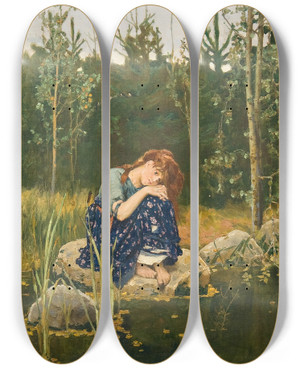 Triptych art skateboard deck of Victor Mikhailovich Vasnetsov Akenushka by Victor Mikhailovich Vasnetsov (1848-1926)